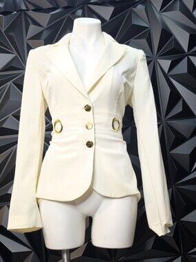 Cato Cream Fitted Blazer with Gold Ring Accents